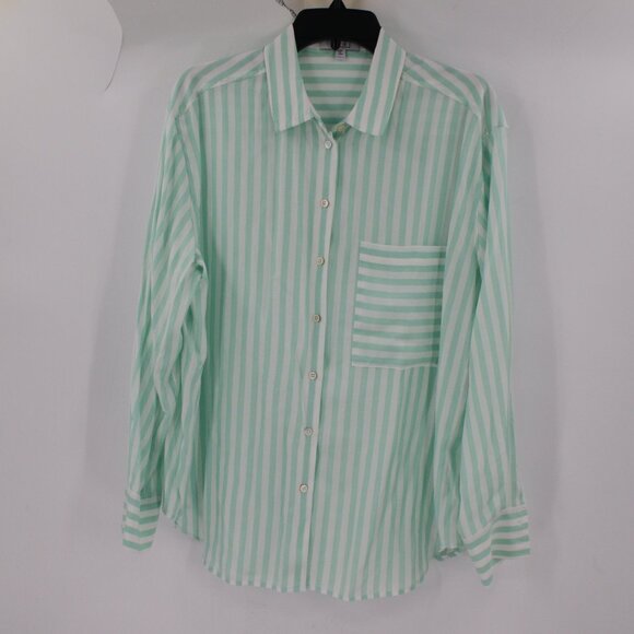 AYR Shirt Women's XL Long Sleeve Button Up Striped Viscose Silk relaxed pocket - Picture 2 of 10